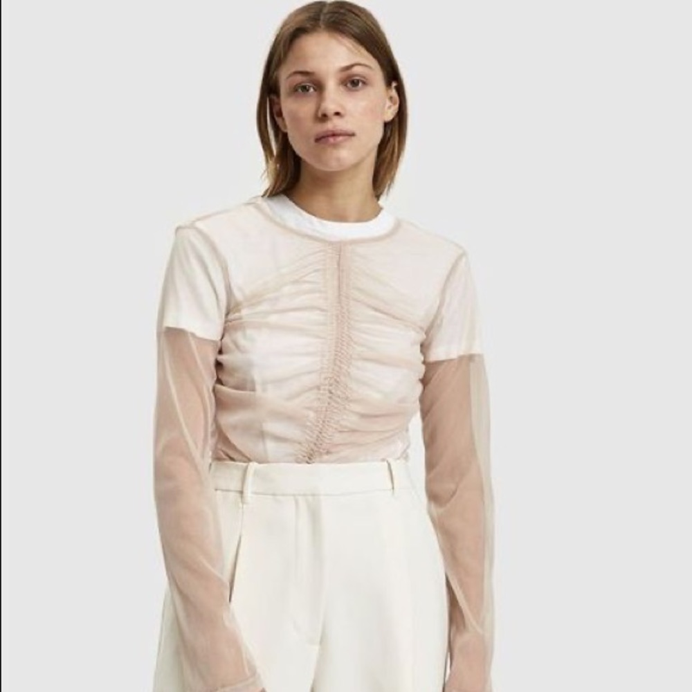 Freya Long Sleeve Mesh Tee in Buff